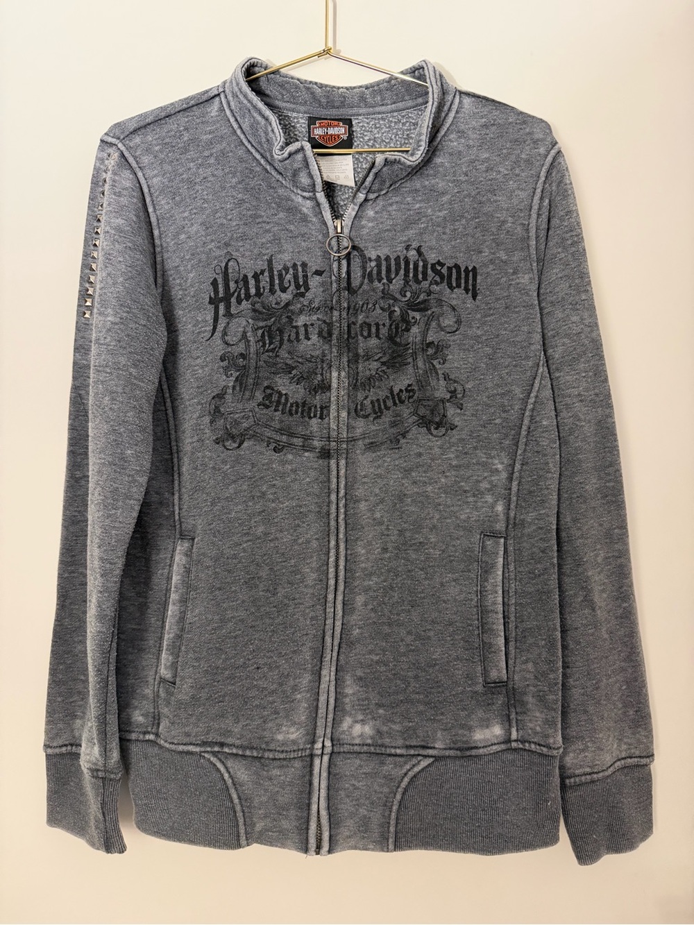 Harley Davidson Gray Zip Up Studded Hoodie